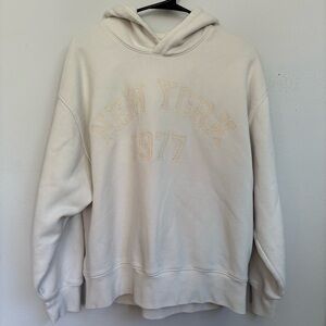 American Eagle New York 1977 Embroidered Hoodie - Cream Super Soft Size M